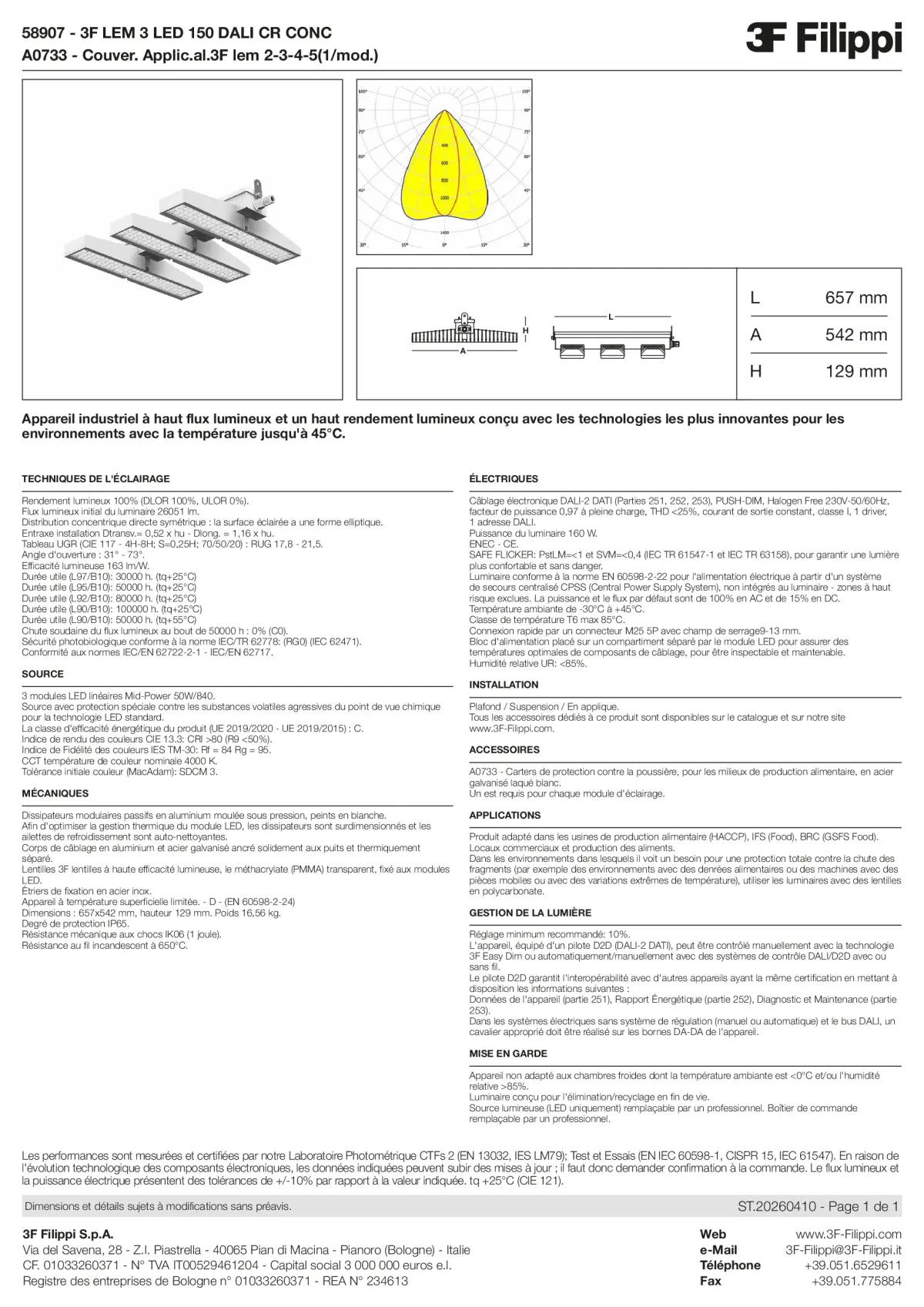 58907+A0733 - 3F LEM 3 LED 150 DALI CR CONC + FOOD - Datasheet - fr