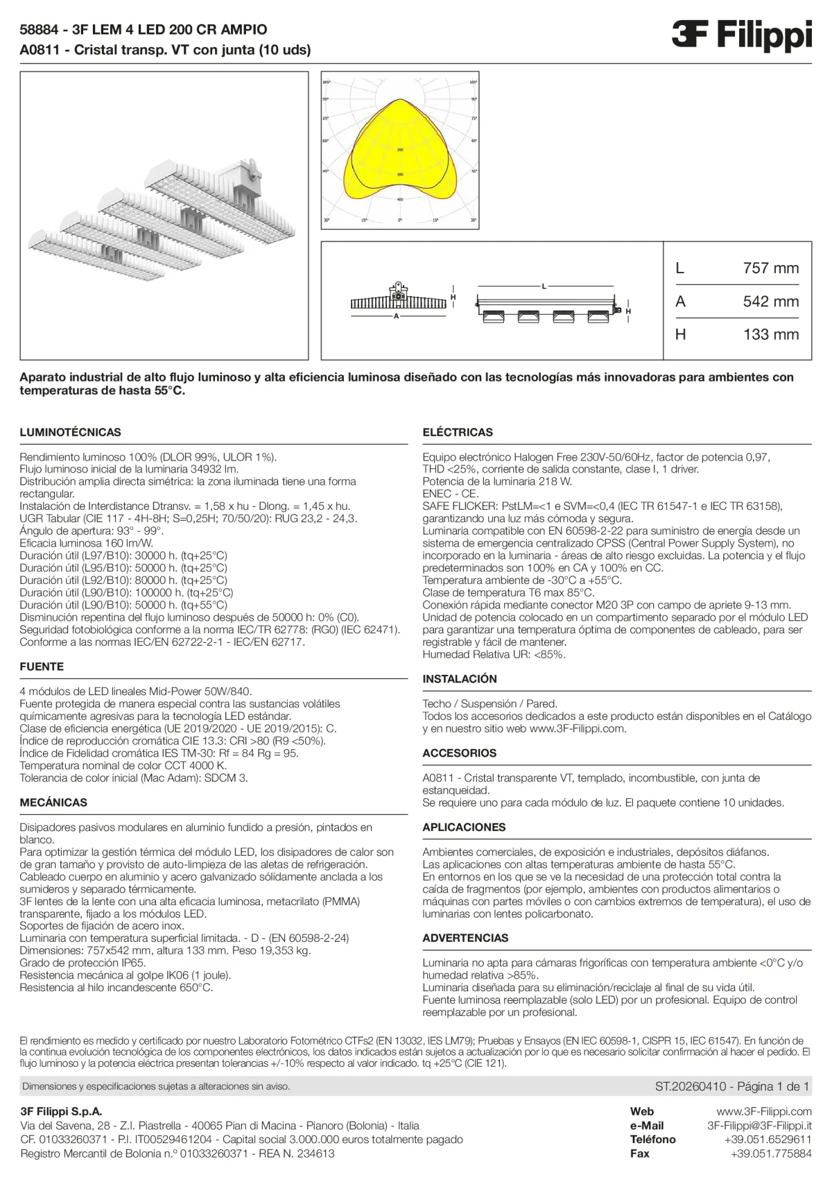 58884+A0811 - 3F LEM 4 LED 200 CR AMPIO + VT - Datasheet - es