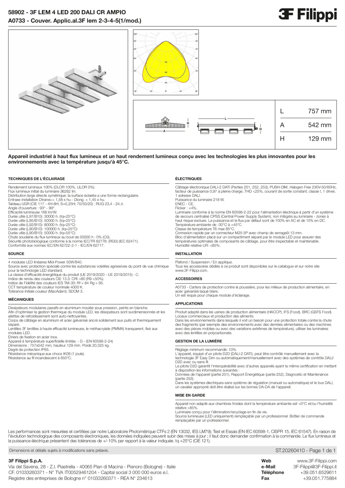 58902+A0733 - 3F LEM 4 LED 200 DALI CR AMPIO + FOOD - Datasheet - fr