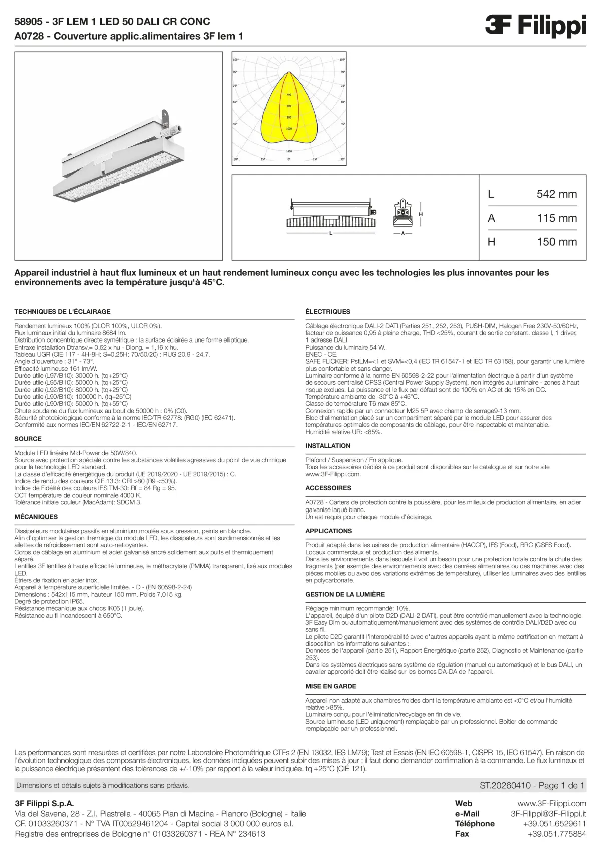 58905+A0728 - 3F LEM 1 LED 50 DALI CR CONC + FOOD - Datasheet - fr
