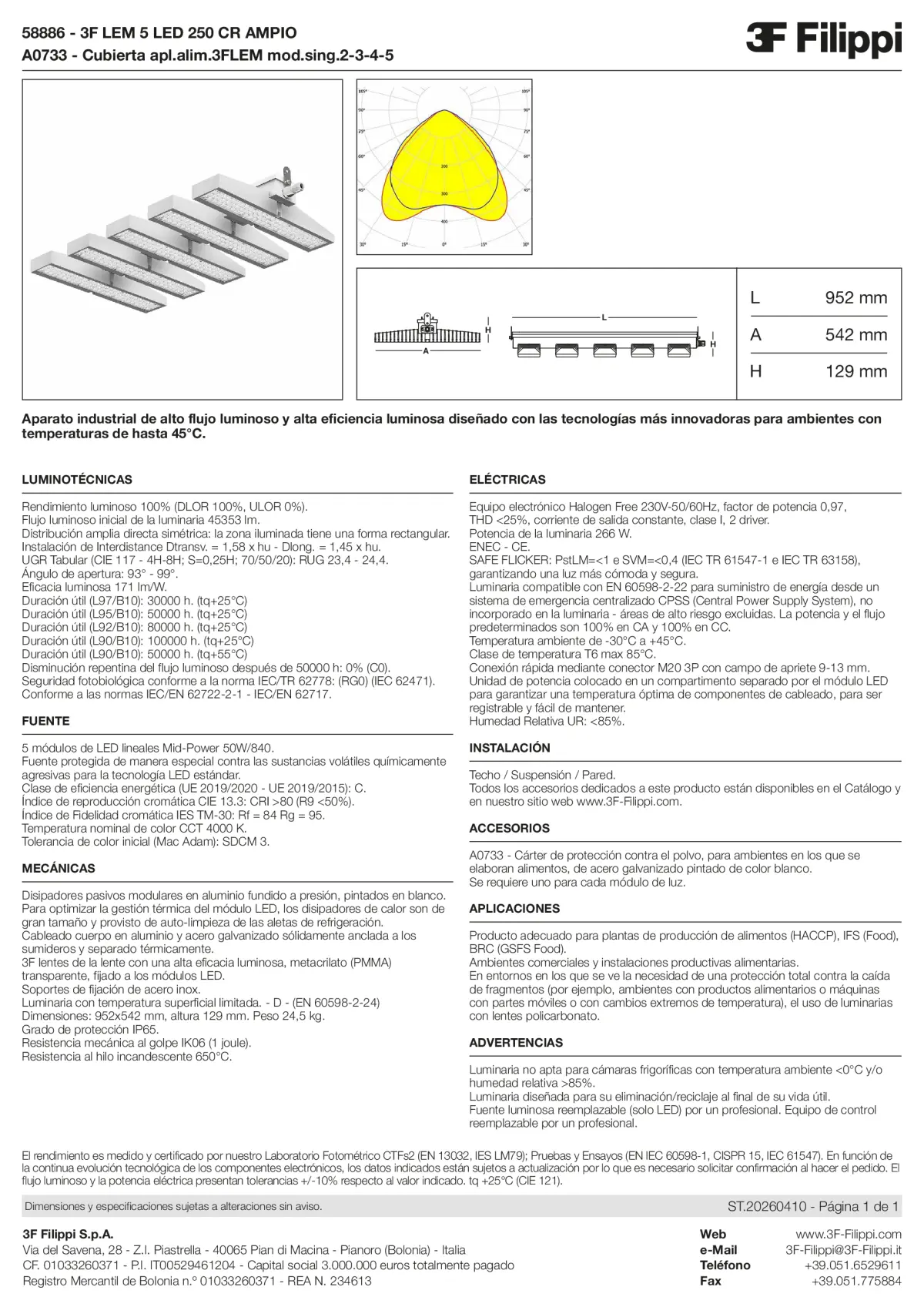 58886+A0733 - 3F LEM 5 LED 250 CR AMPIO + FOOD - Datasheet - es