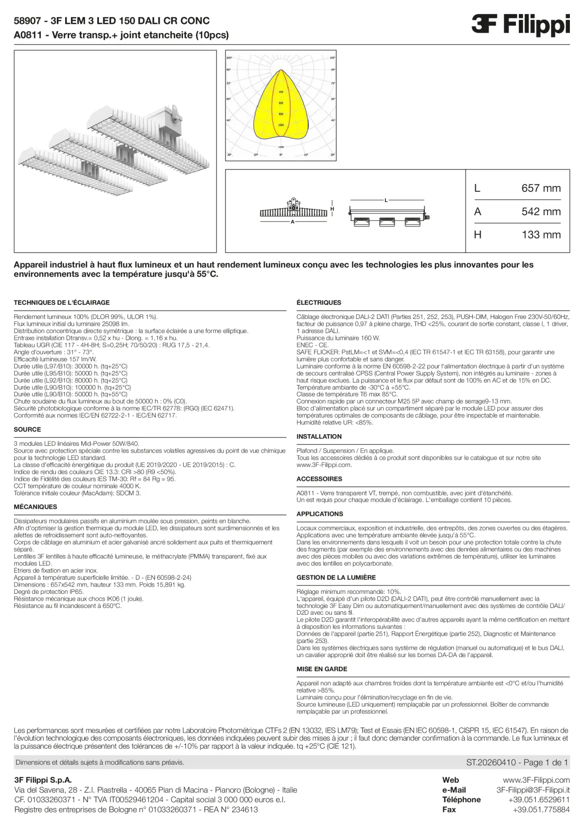 58907+A0811 - 3F LEM 3 LED 150 DALI CR CONC + VT - Datasheet - fr