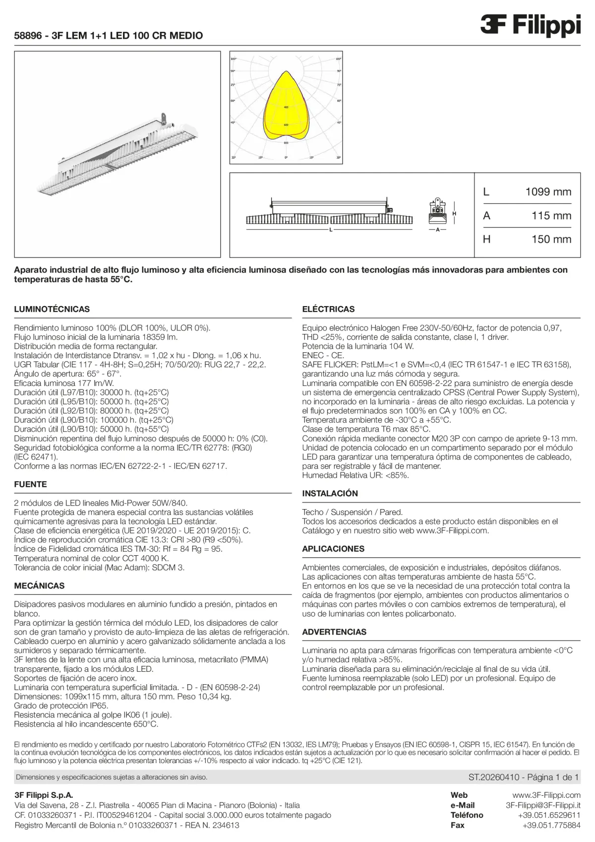58896 - 3F LEM 1+1 LED 100 CR MEDIO - Datasheet - es