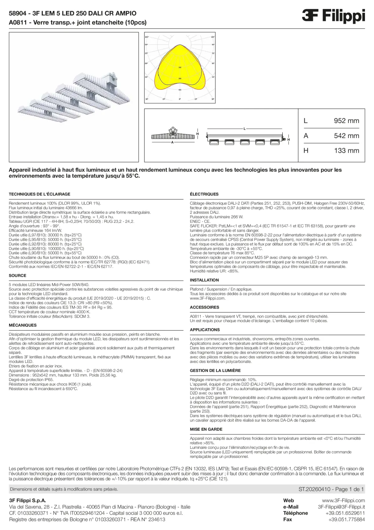 58904+A0811 - 3F LEM 5 LED 250 DALI CR AMPIO + VT - Datasheet - fr