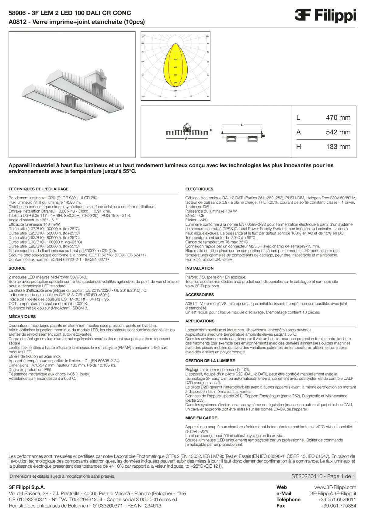 58906+A0812 - 3F LEM 2 LED 100 DALI CR CONC + VS - Datasheet - fr