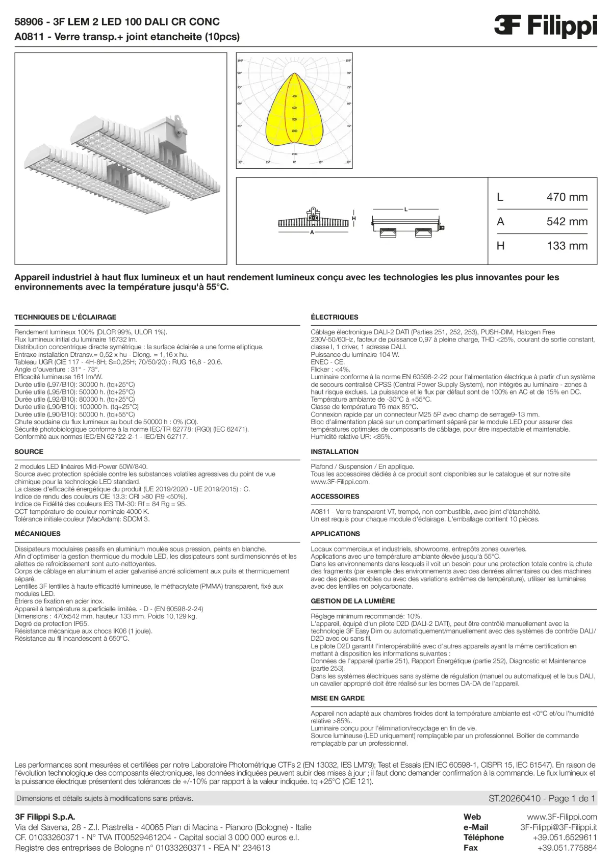 58906+A0811 - 3F LEM 2 LED 100 DALI CR CONC + VT - Datasheet - fr