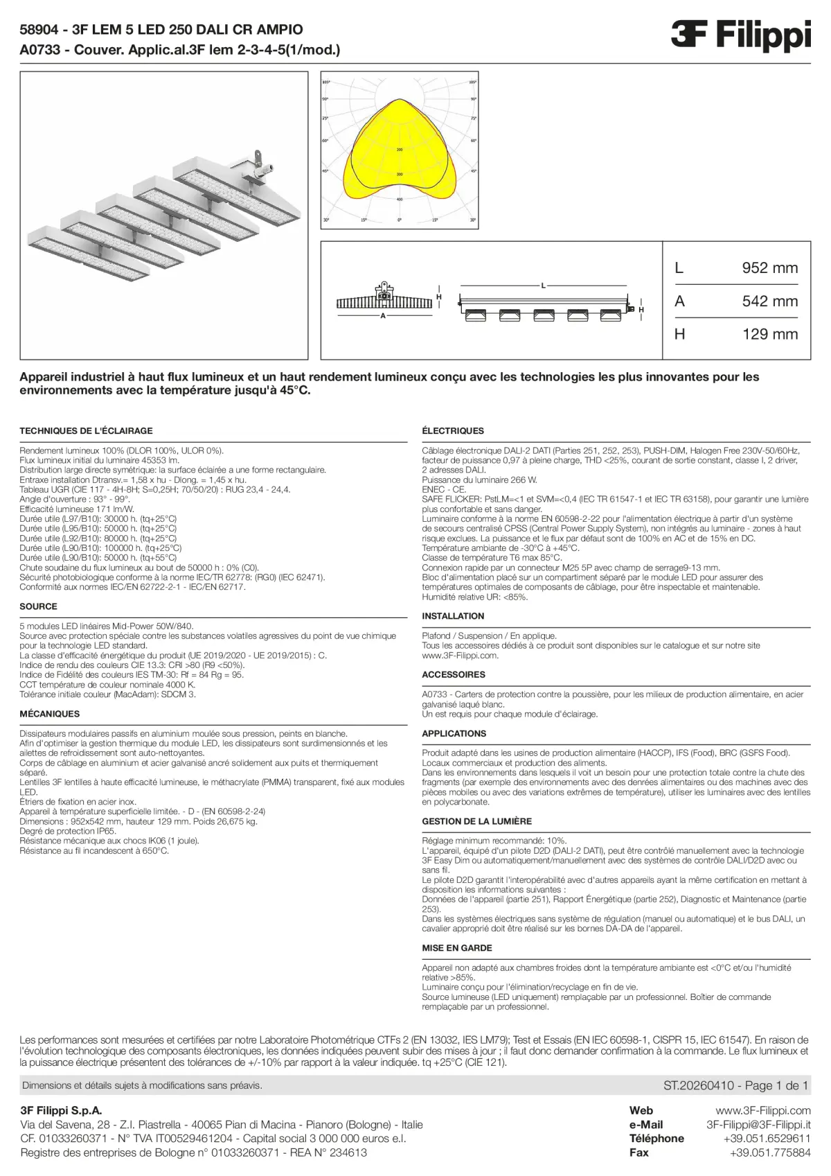 58904+A0733 - 3F LEM 5 LED 250 DALI CR AMPIO + FOOD - Datasheet - fr