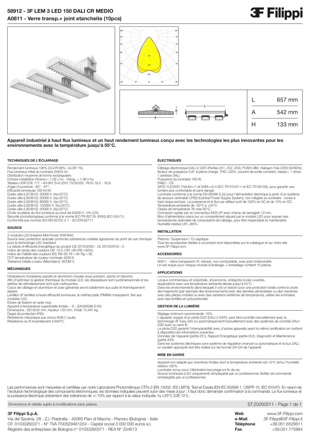 58912+A0811 - 3F LEM 3 LED 150 DALI CR MEDIO + VT - Datasheet - fr