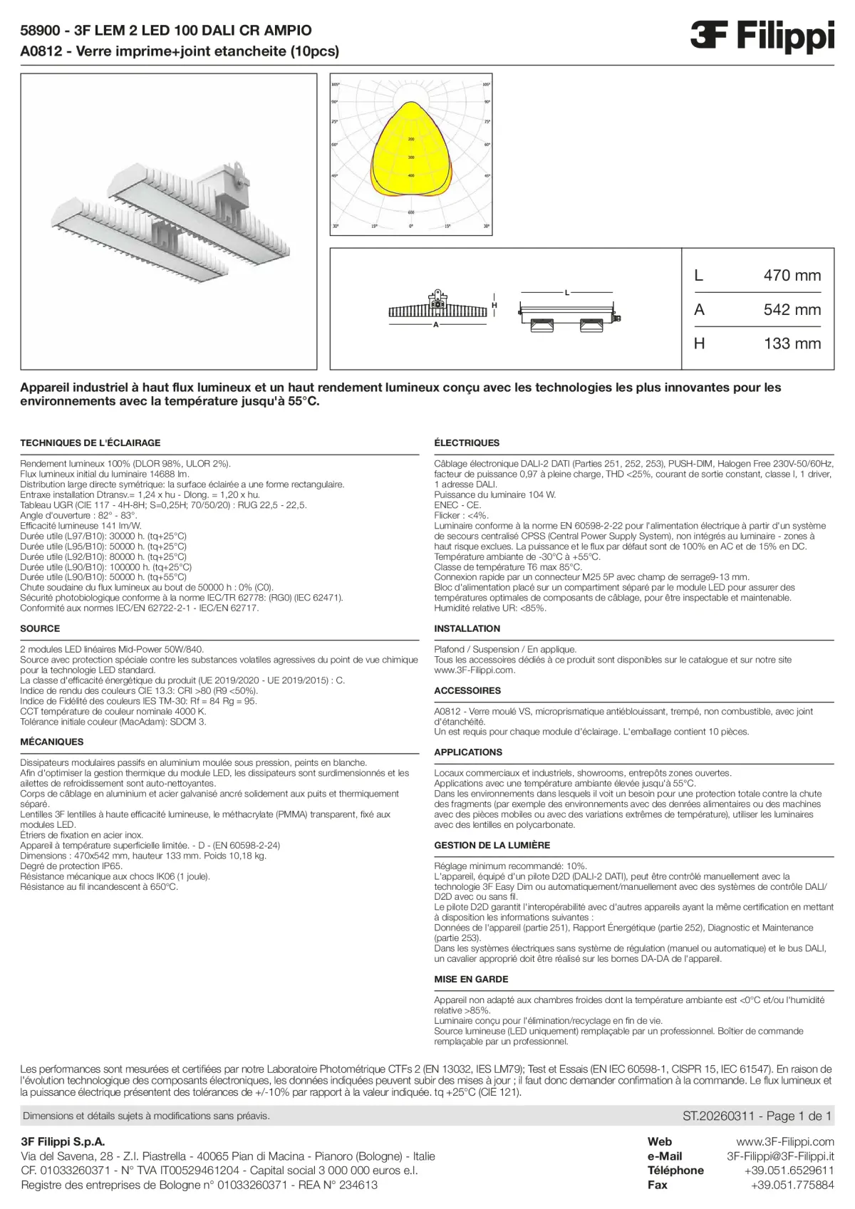 58900+A0812 - 3F LEM 2 LED 100 DALI CR AMPIO + VS - Datasheet - fr