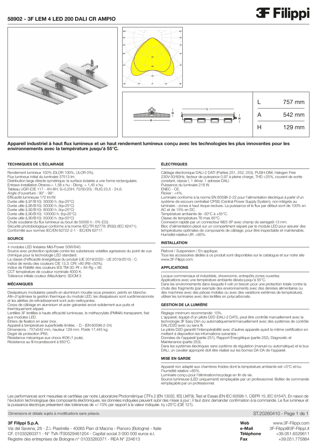 58902 - 3F LEM 4 LED 200 DALI CR AMPIO - Datasheet - fr