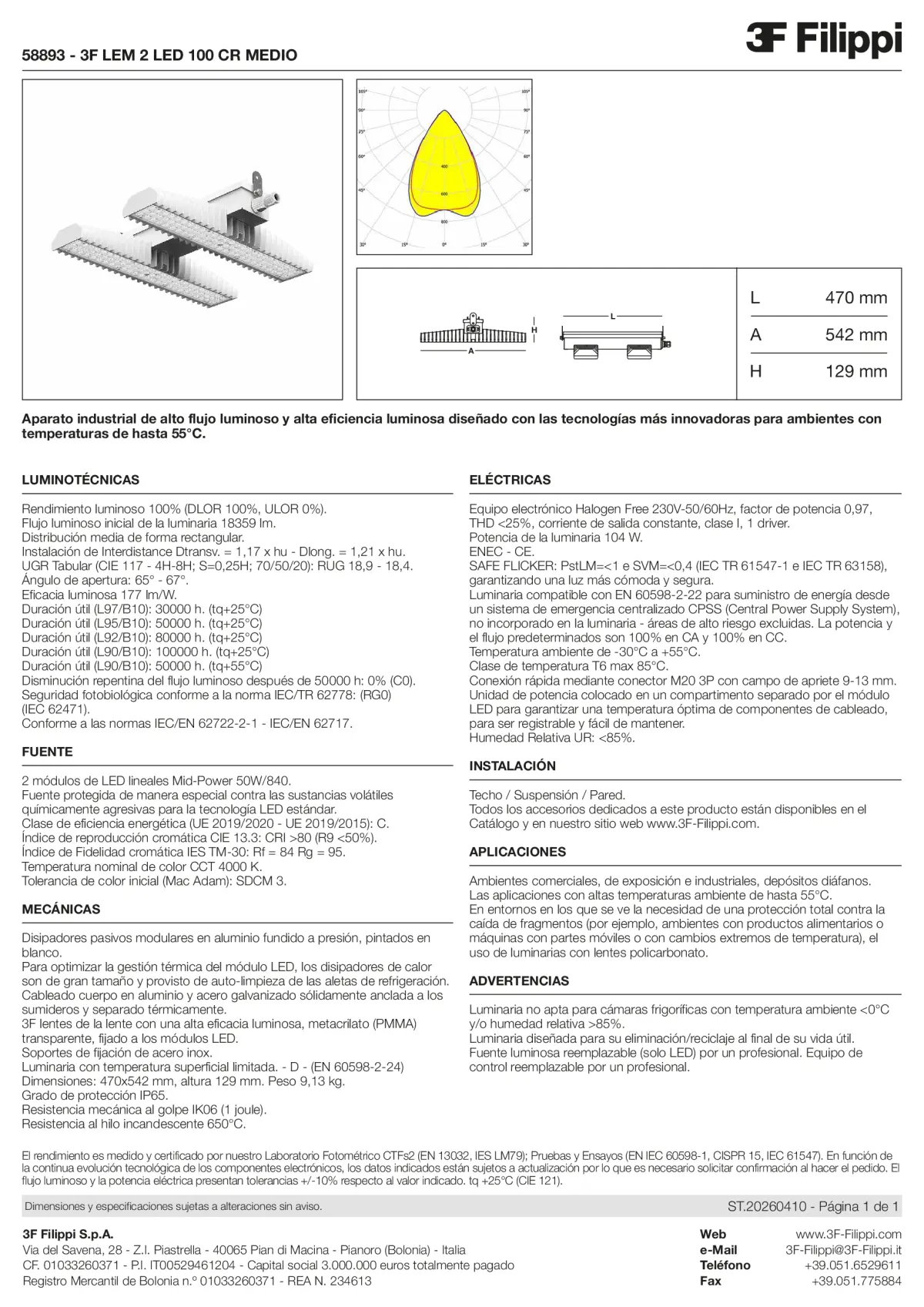 58893 - 3F LEM 2 LED 100 CR MEDIO - Datasheet - es