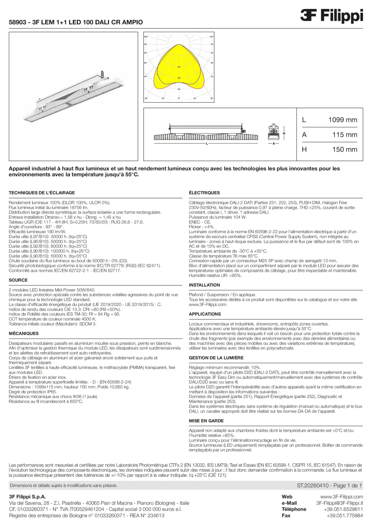 58903 - 3F LEM 1+1 LED 100 DALI CR AMPIO - Datasheet - fr