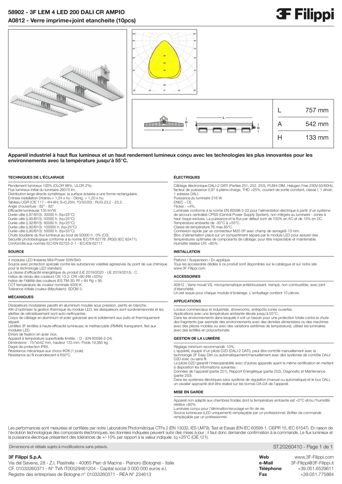 58902+A0812 - 3F LEM 4 LED 200 DALI CR AMPIO + VS - Datasheet - fr