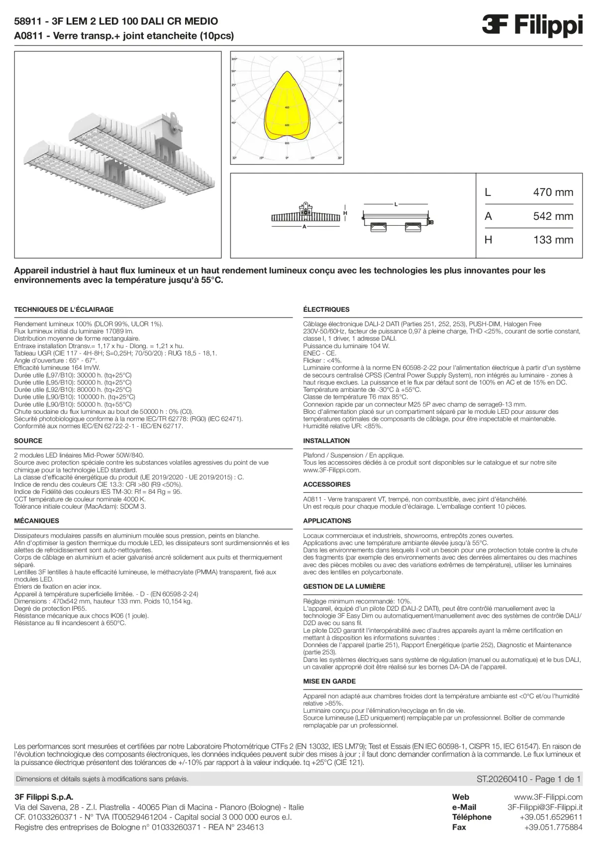 58911+A0811 - 3F LEM 2 LED 100 DALI CR MEDIO + VT - Datasheet - fr