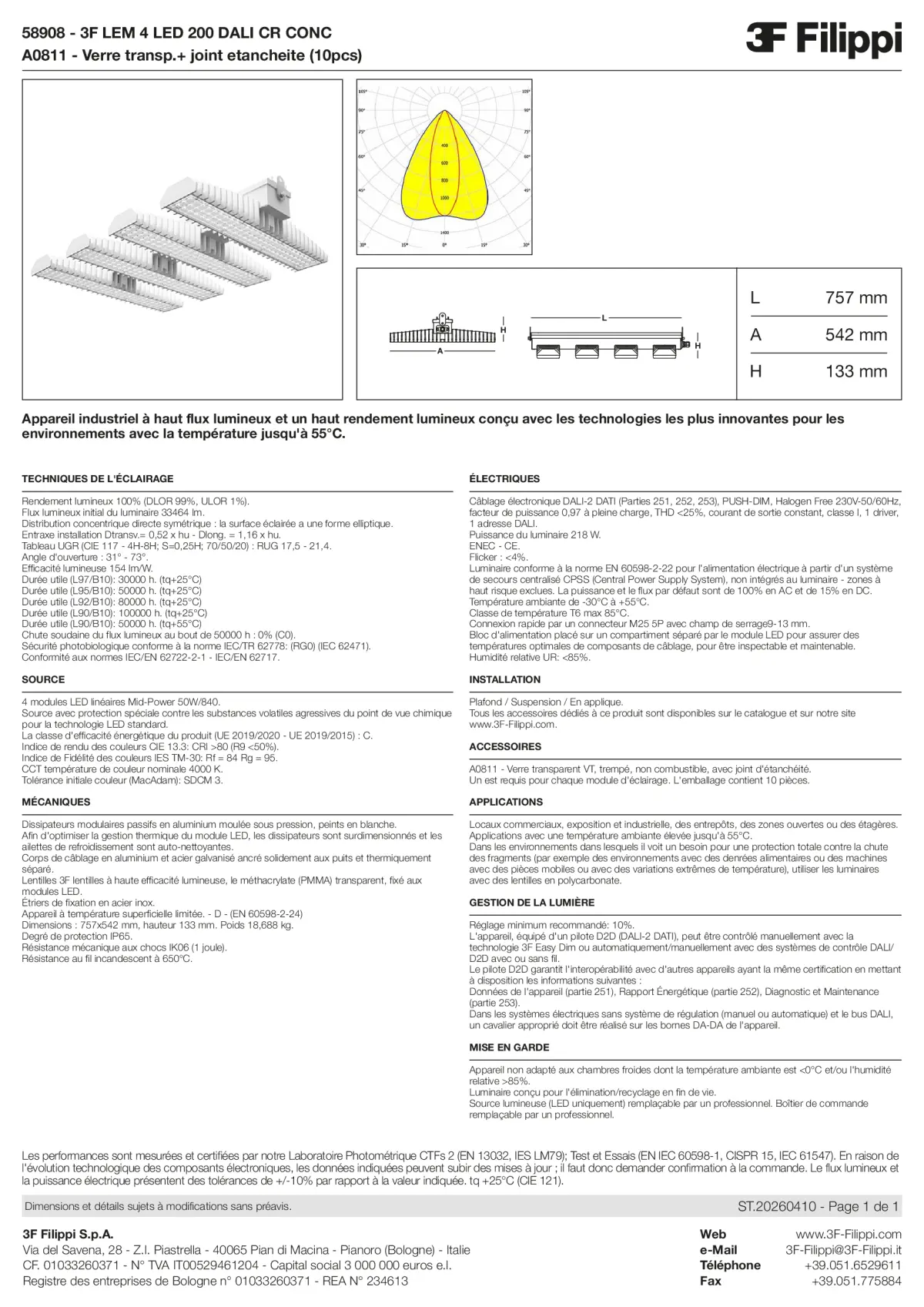 58908+A0811 - 3F LEM 4 LED 200 DALI CR CONC + VT - Datasheet - fr
