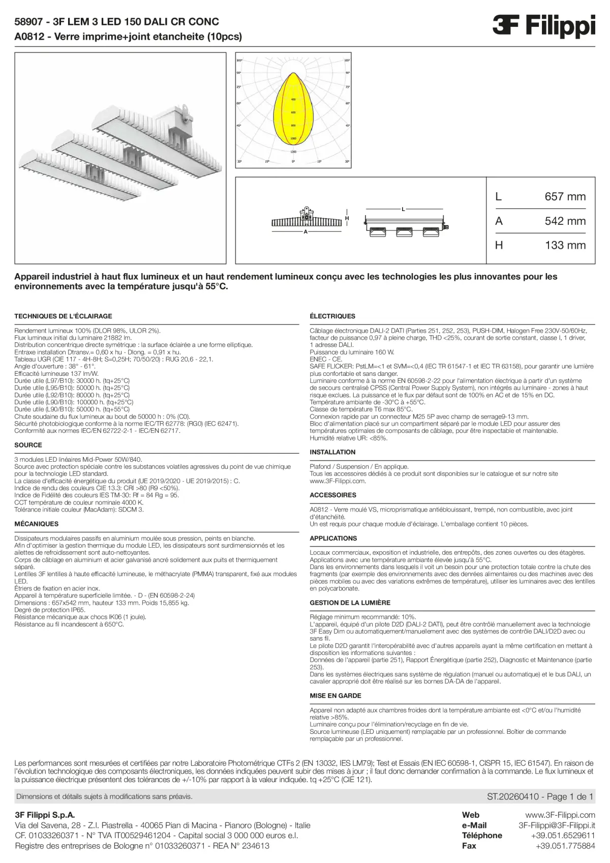 58907+A0812 - 3F LEM 3 LED 150 DALI CR CONC + VS - Datasheet - fr
