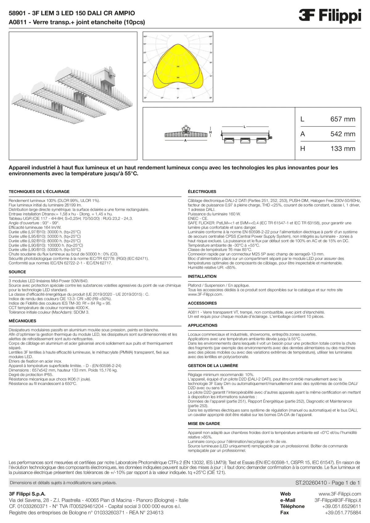 58901+A0811 - 3F LEM 3 LED 150 DALI CR AMPIO + VT - Datasheet - fr
