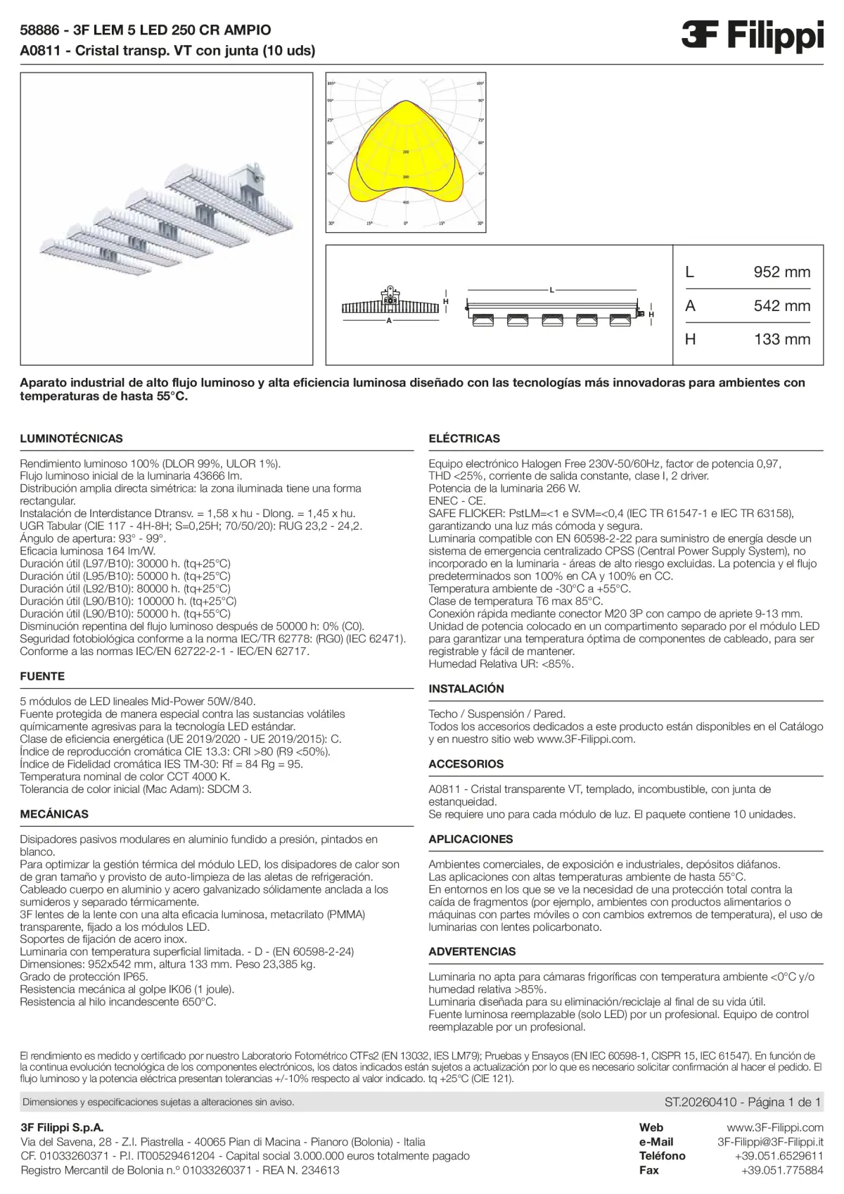 58886+A0811 - 3F LEM 5 LED 250 CR AMPIO + VT - Datasheet - es