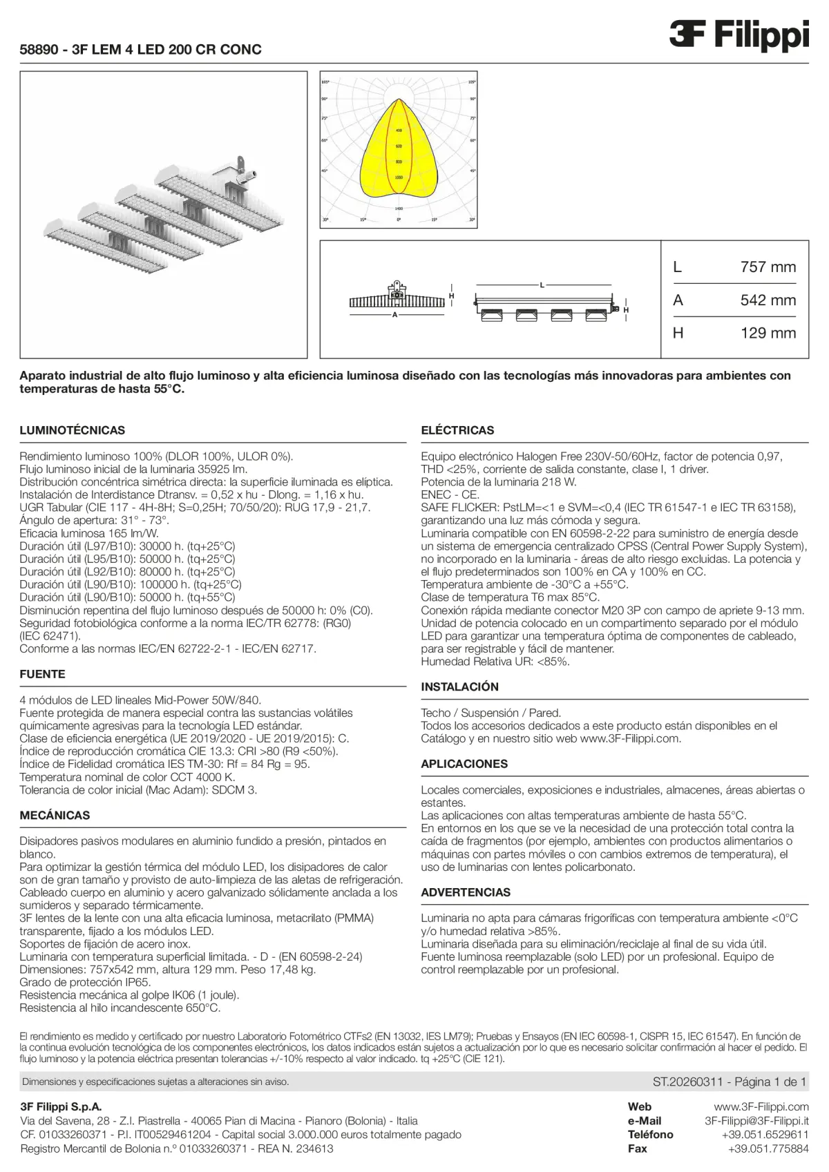 58890 - 3F LEM 4 LED 200 CR CONC - Datasheet - es