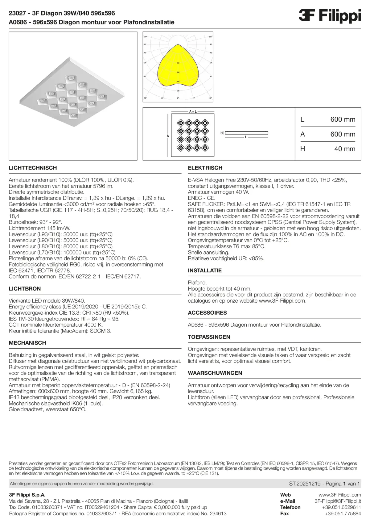 23027+A0686 - 3F Diagon 39W-840 596x596 + Corn.plaf. - Datasheet - nl
