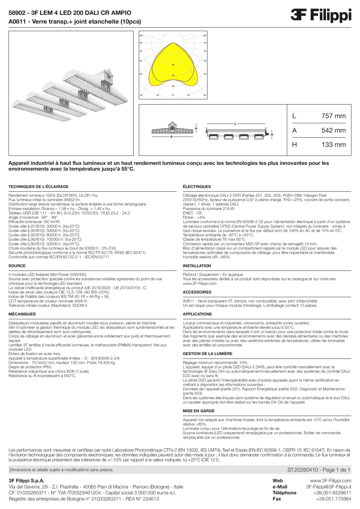 58902+A0811 - 3F LEM 4 LED 200 DALI CR AMPIO + VT - Datasheet - fr