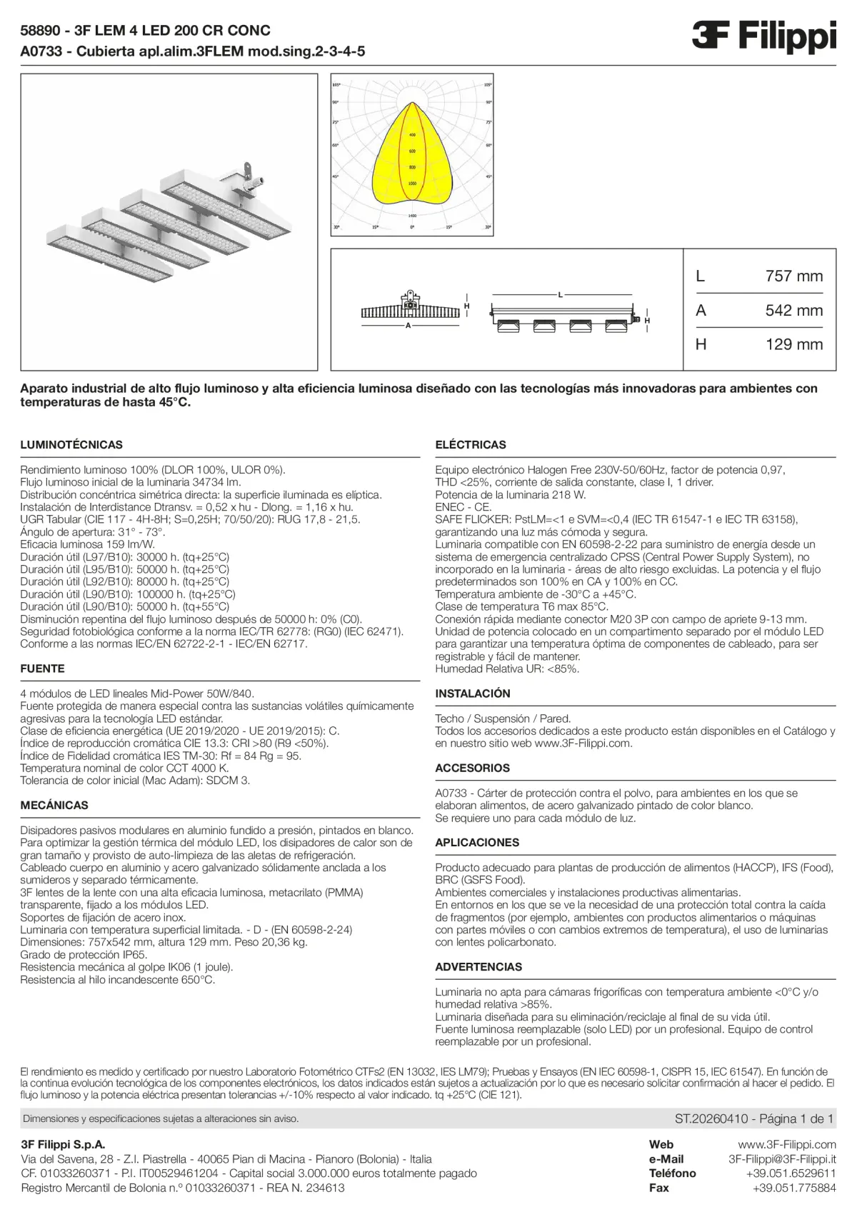 58890+A0733 - 3F LEM 4 LED 200 CR CONC + FOOD - Datasheet - es