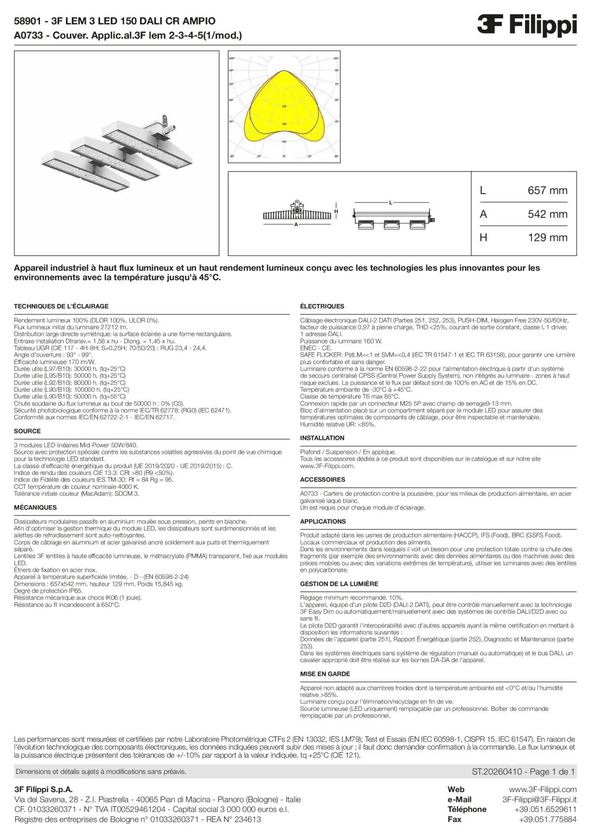 58901+A0733 - 3F LEM 3 LED 150 DALI CR AMPIO + FOOD - Datasheet - fr