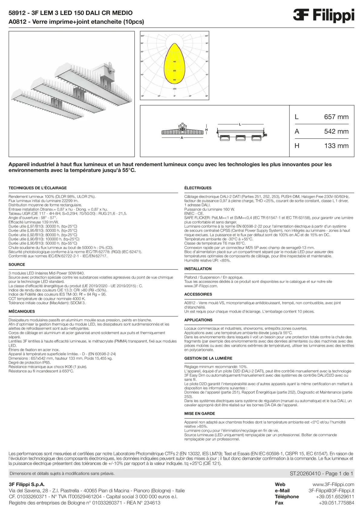 58912+A0812 - 3F LEM 3 LED 150 DALI CR MEDIO + VS - Datasheet - fr
