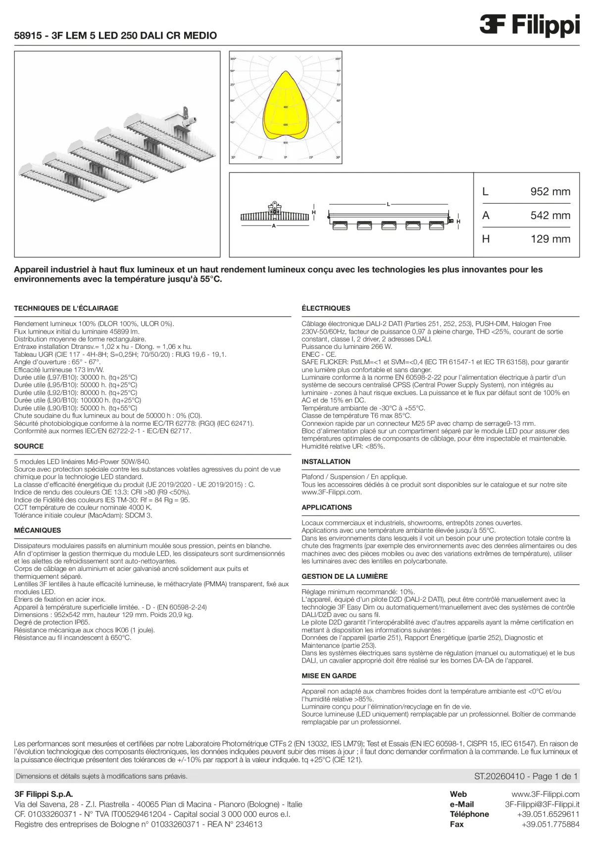 58915 - 3F LEM 5 LED 250 DALI CR MEDIO - Datasheet - fr