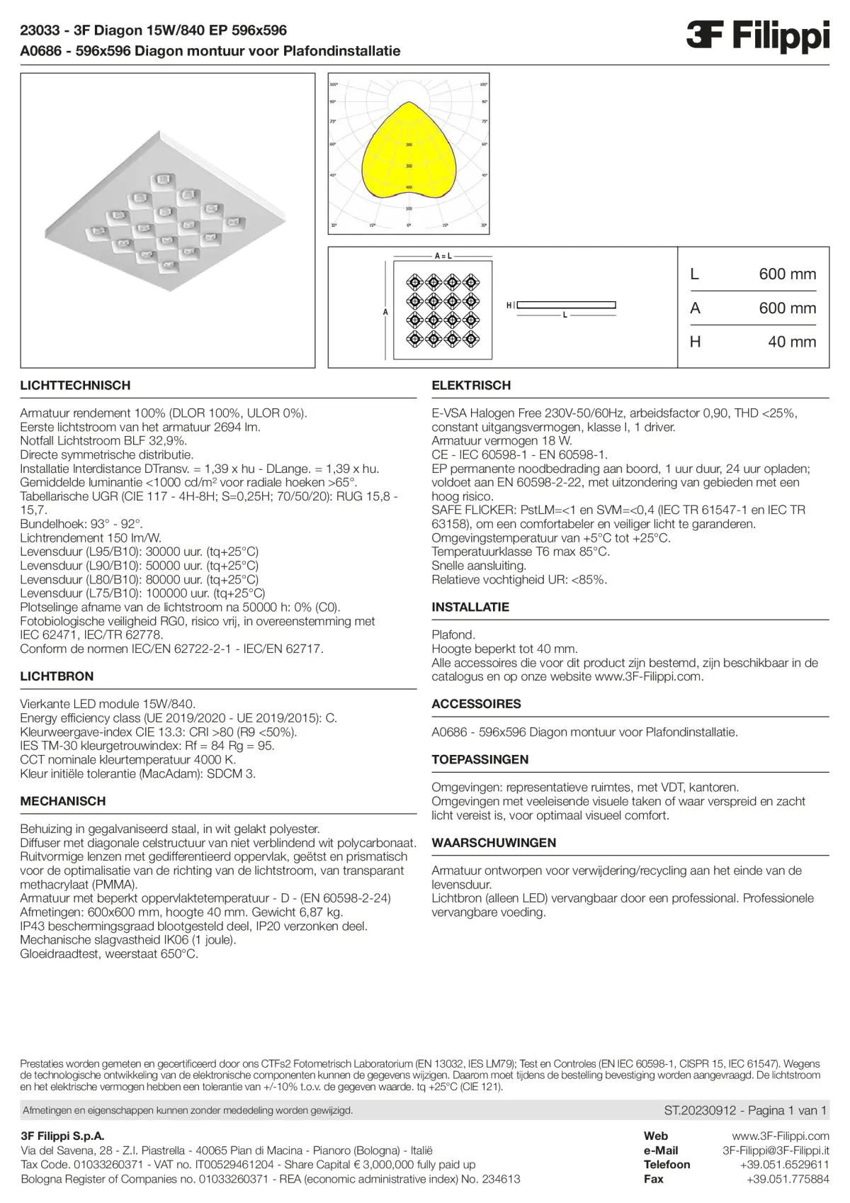 23033+A0686 - 3F Diagon 15W-840 EP 596x596 + Corn.plaf. - Datasheet - nl