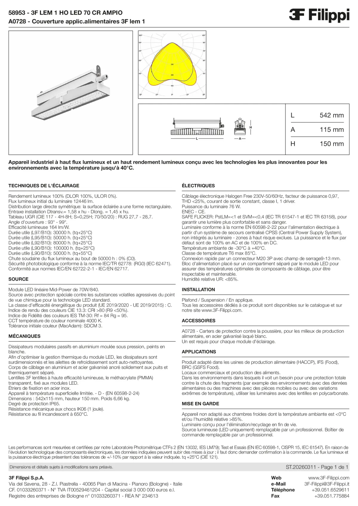 58953+A0728 - 3F LEM 1 HO LED 70 CR AMPIO + FOOD - Datasheet - fr