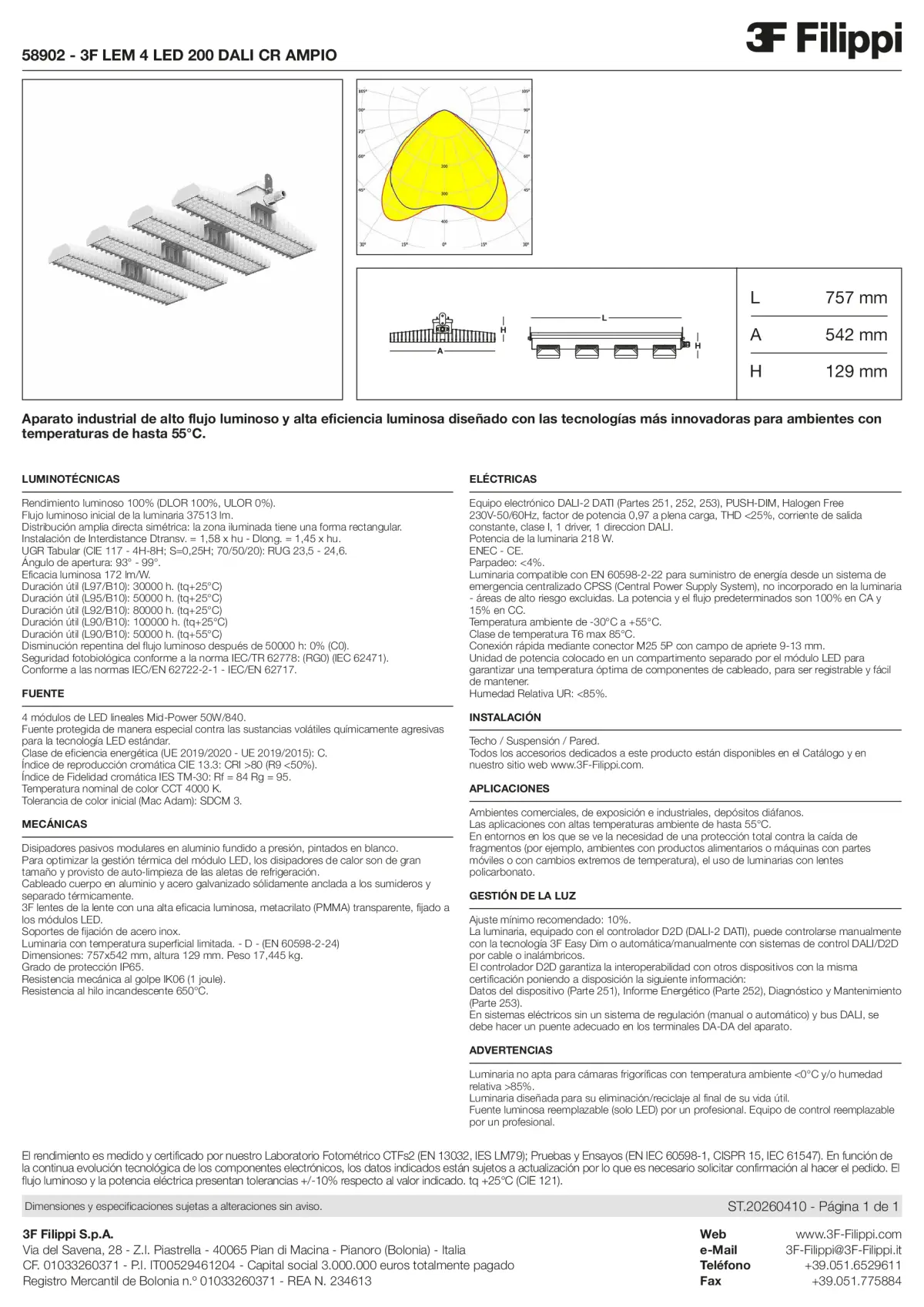 58902 - 3F LEM 4 LED 200 DALI CR AMPIO - Datasheet - es