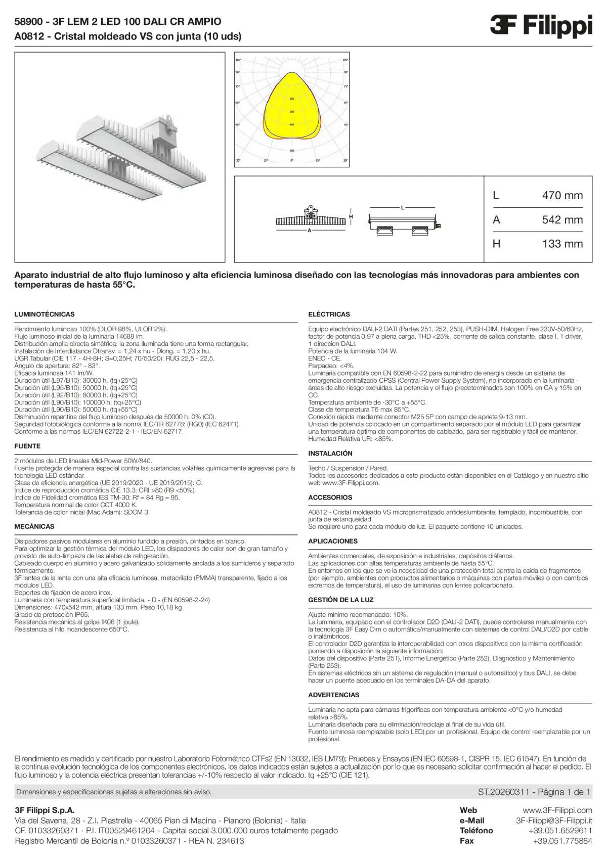 58900+A0812 - 3F LEM 2 LED 100 DALI CR AMPIO + VS - Datasheet - es