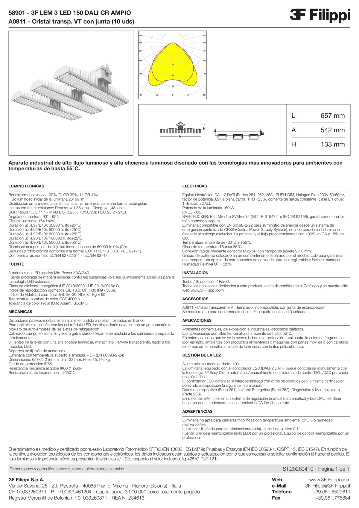 58901+A0811 - 3F LEM 3 LED 150 DALI CR AMPIO + VT - Datasheet - es