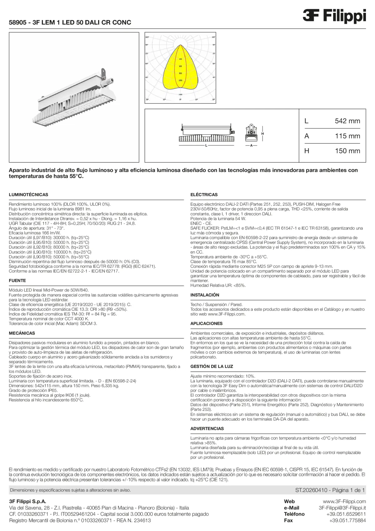 58905 - 3F LEM 1 LED 50 DALI CR CONC - Datasheet - es