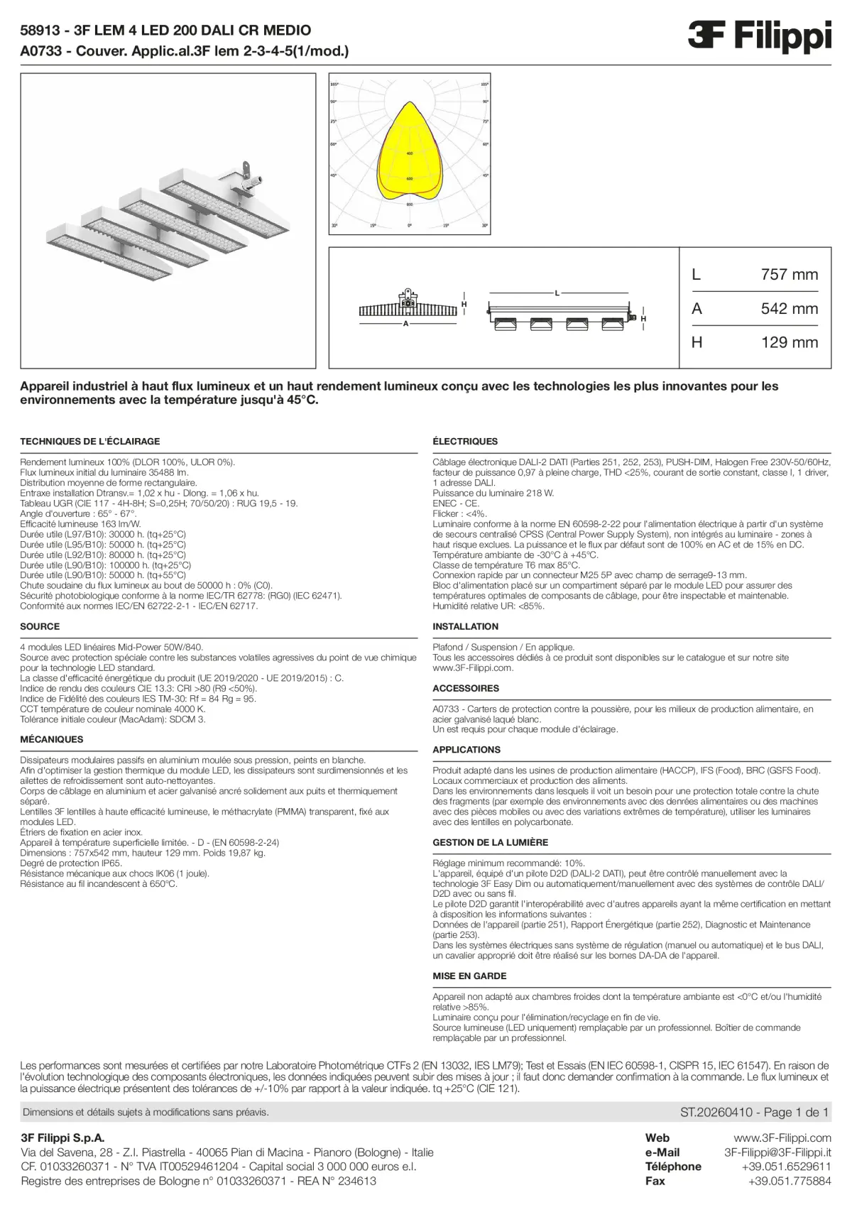 58913+A0733 - 3F LEM 4 LED 200 DALI CR MEDIO + FOOD - Datasheet - fr