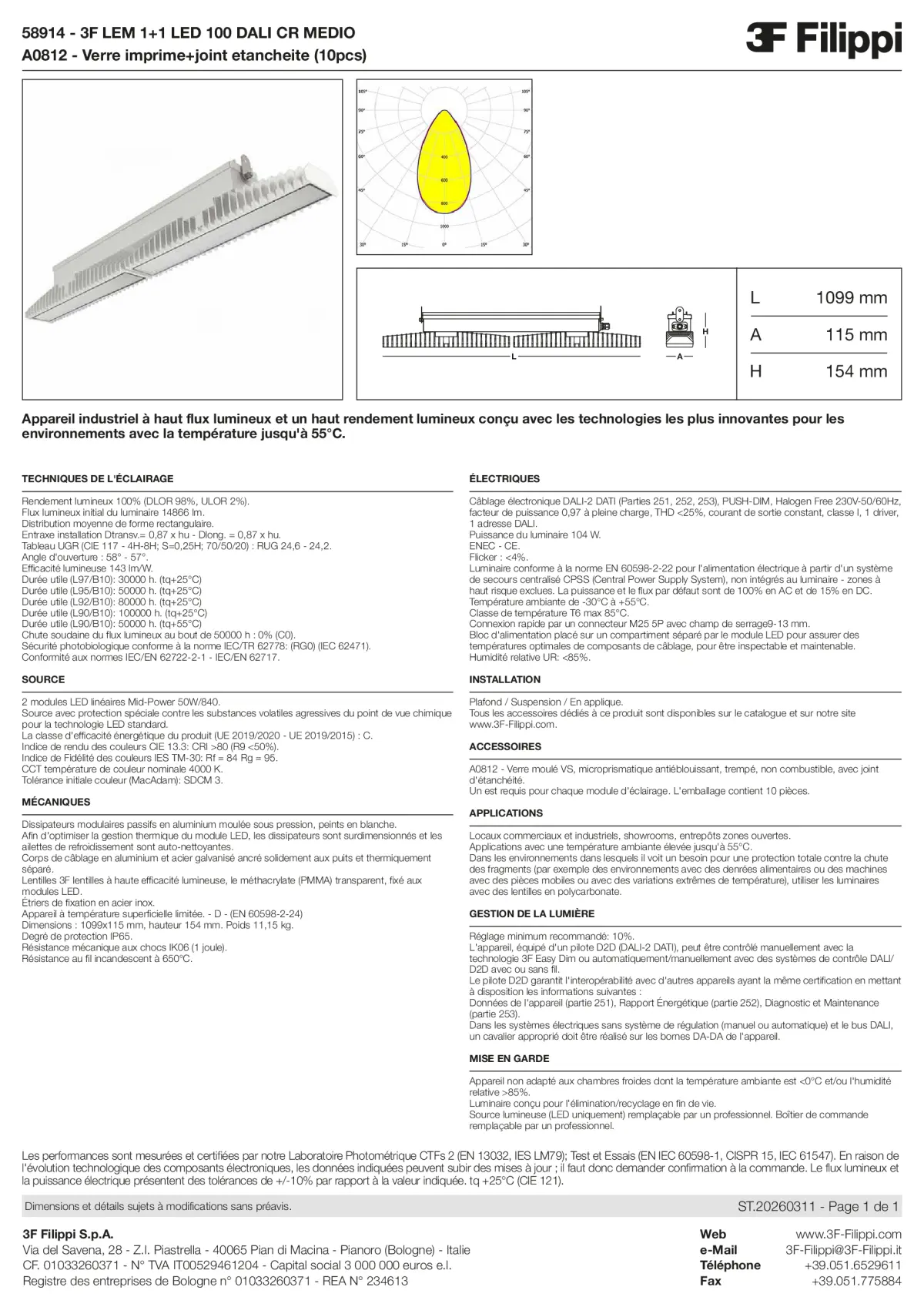 58914+A0812 - 3F LEM 1+1 LED 100 DALI CR MEDIO + VS - Datasheet - fr