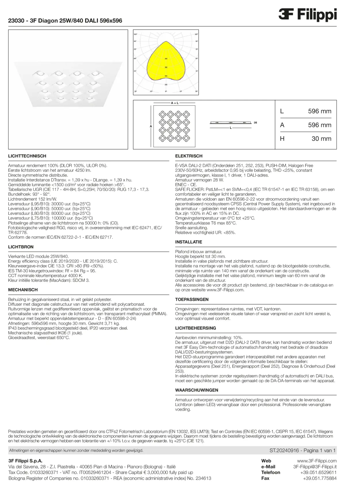 23030 - 3F Diagon 25W-840 DALI 596x596 - Datasheet - nl