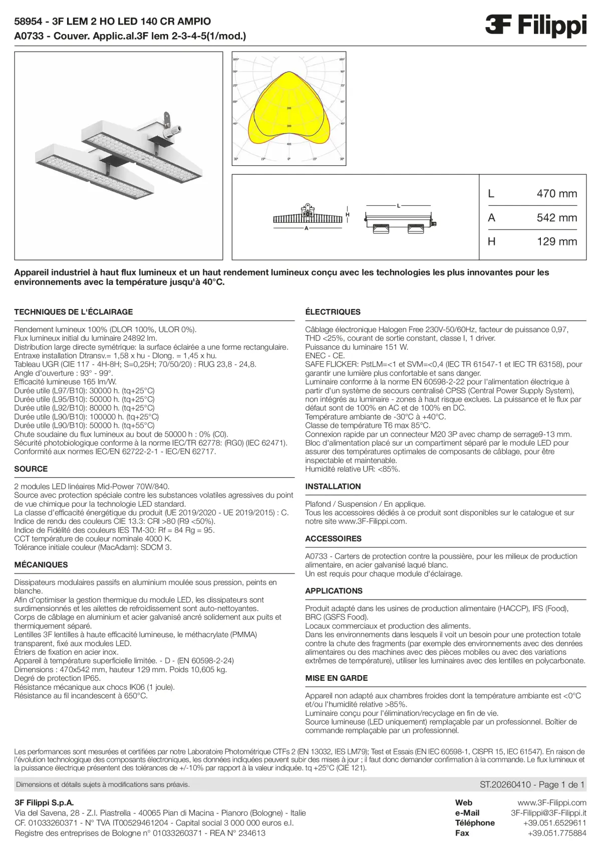 58954+A0733 - 3F LEM 2 HO LED 140 CR AMPIO + FOOD - Datasheet - fr