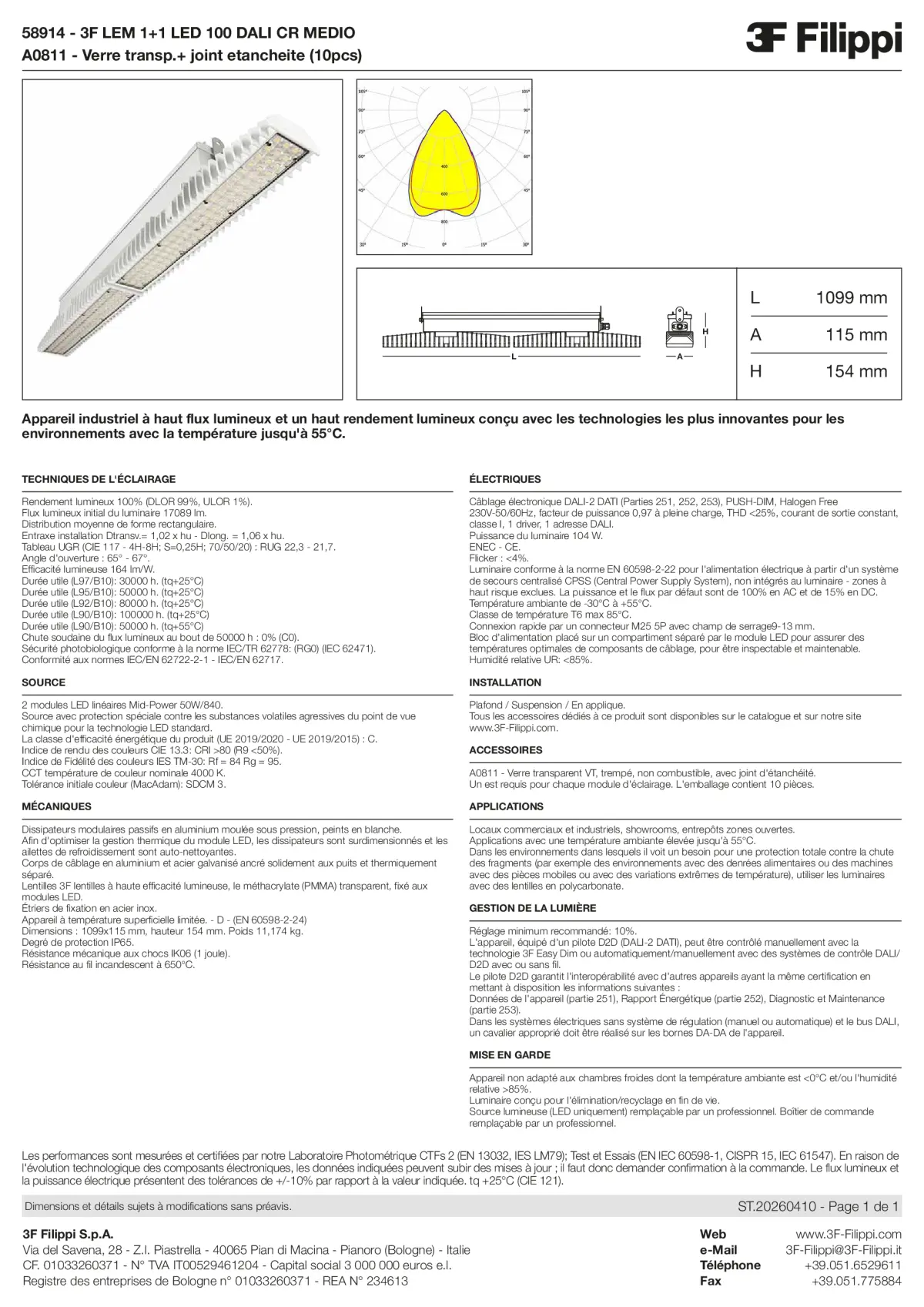 58914+A0811 - 3F LEM 1+1 LED 100 DALI CR MEDIO + VT - Datasheet - fr