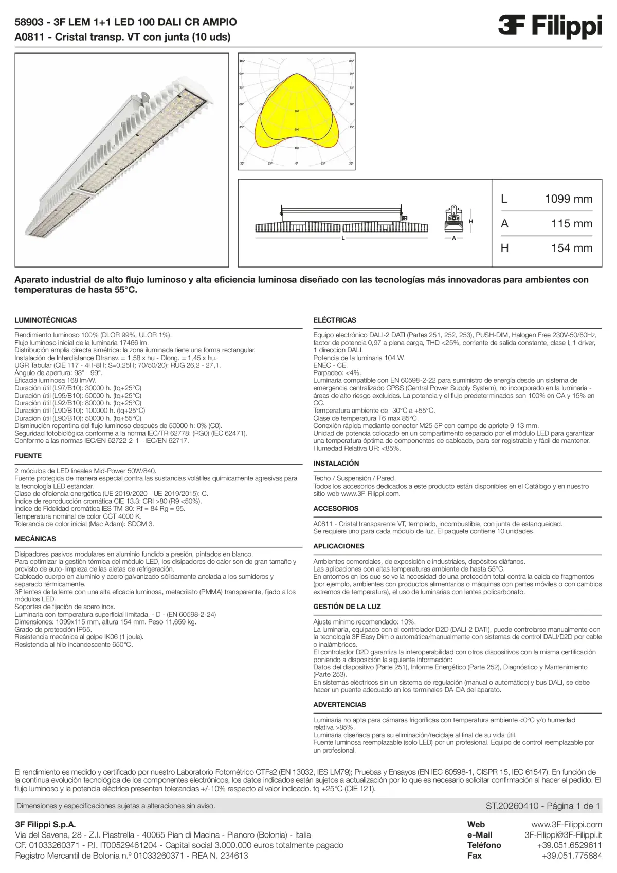 58903+A0811 - 3F LEM 1+1 LED 100 DALI CR AMPIO + VT - Datasheet - es