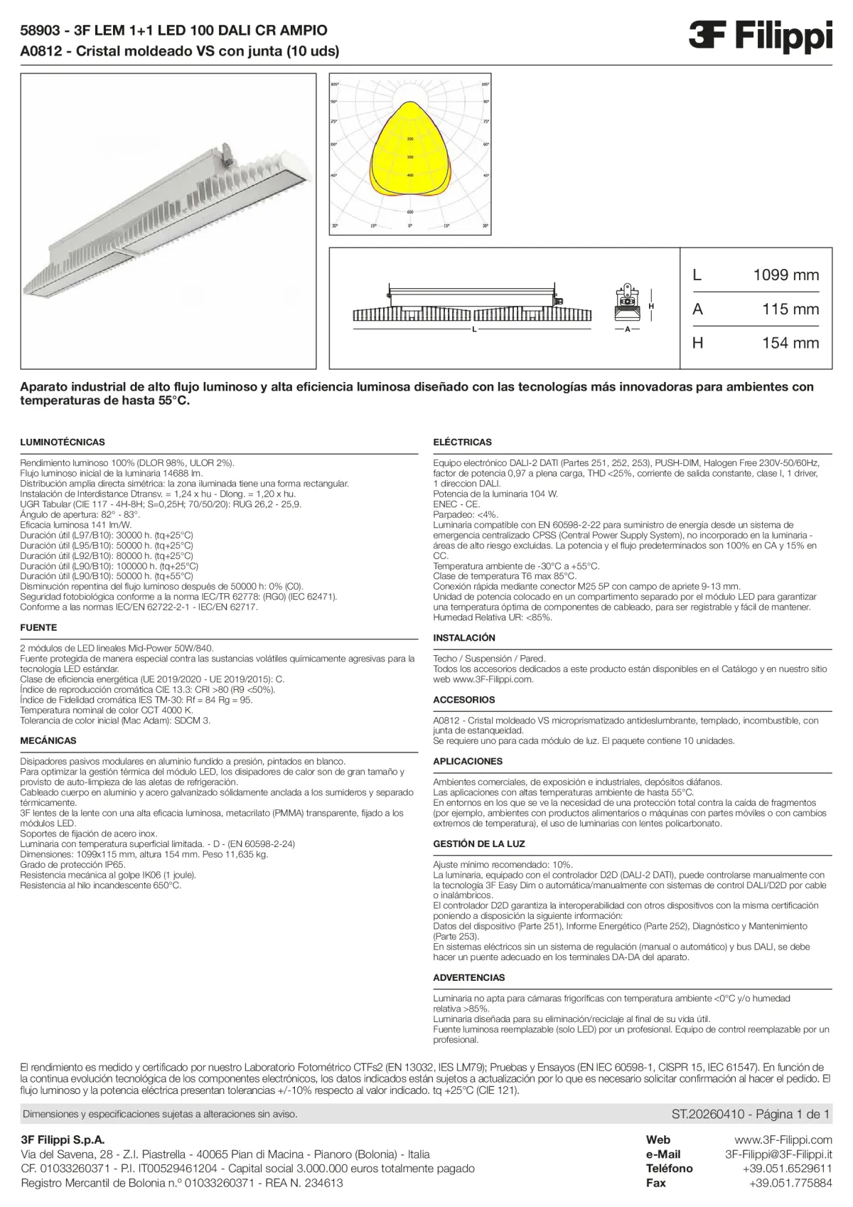 58903+A0812 - 3F LEM 1+1 LED 100 DALI CR AMPIO + VS - Datasheet - es
