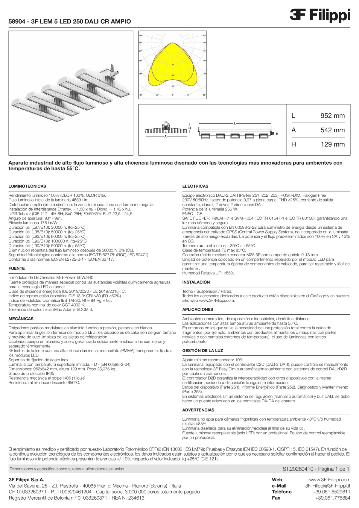 58904 - 3F LEM 5 LED 250 DALI CR AMPIO - Datasheet - es
