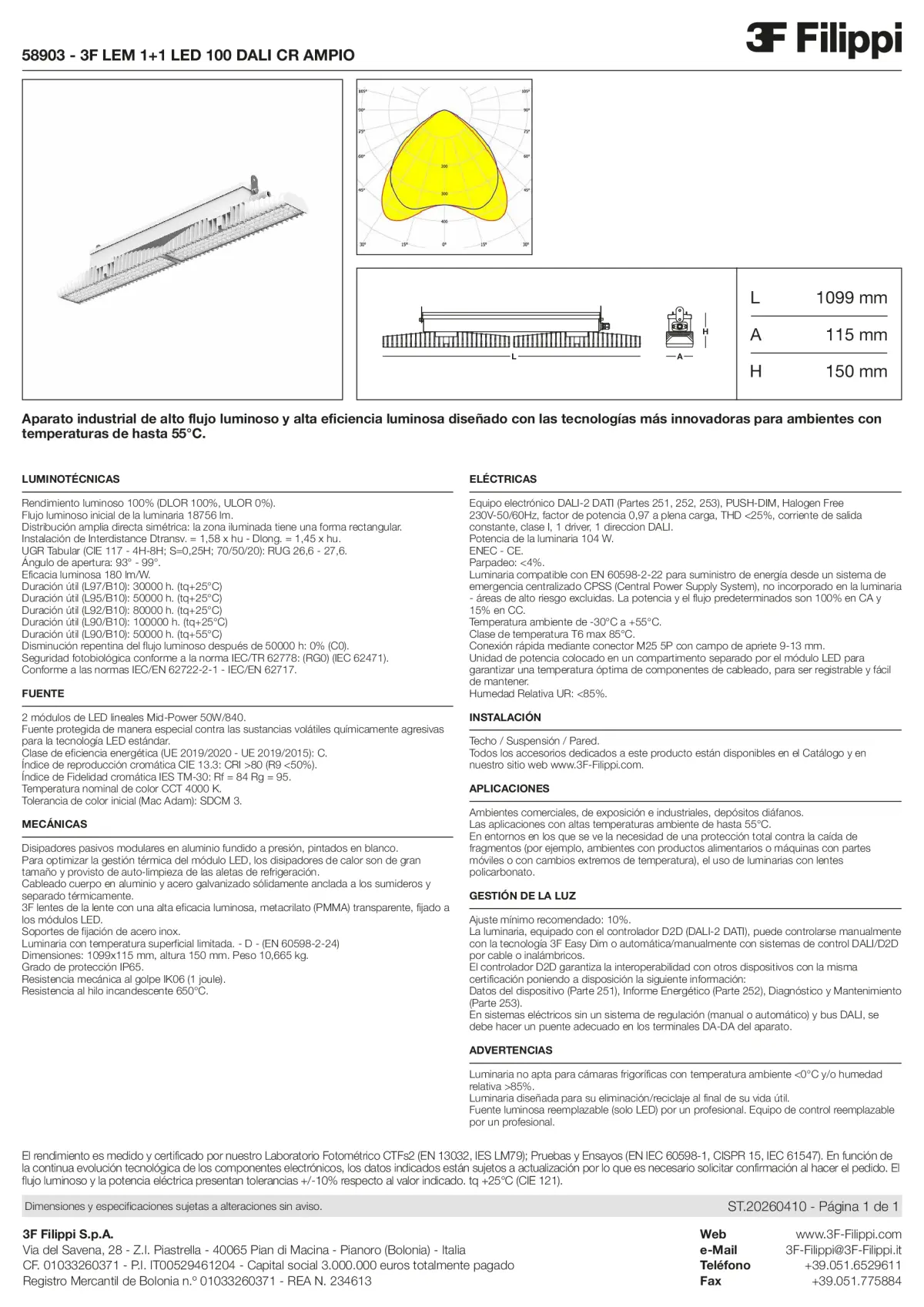 58903 - 3F LEM 1+1 LED 100 DALI CR AMPIO - Datasheet - es