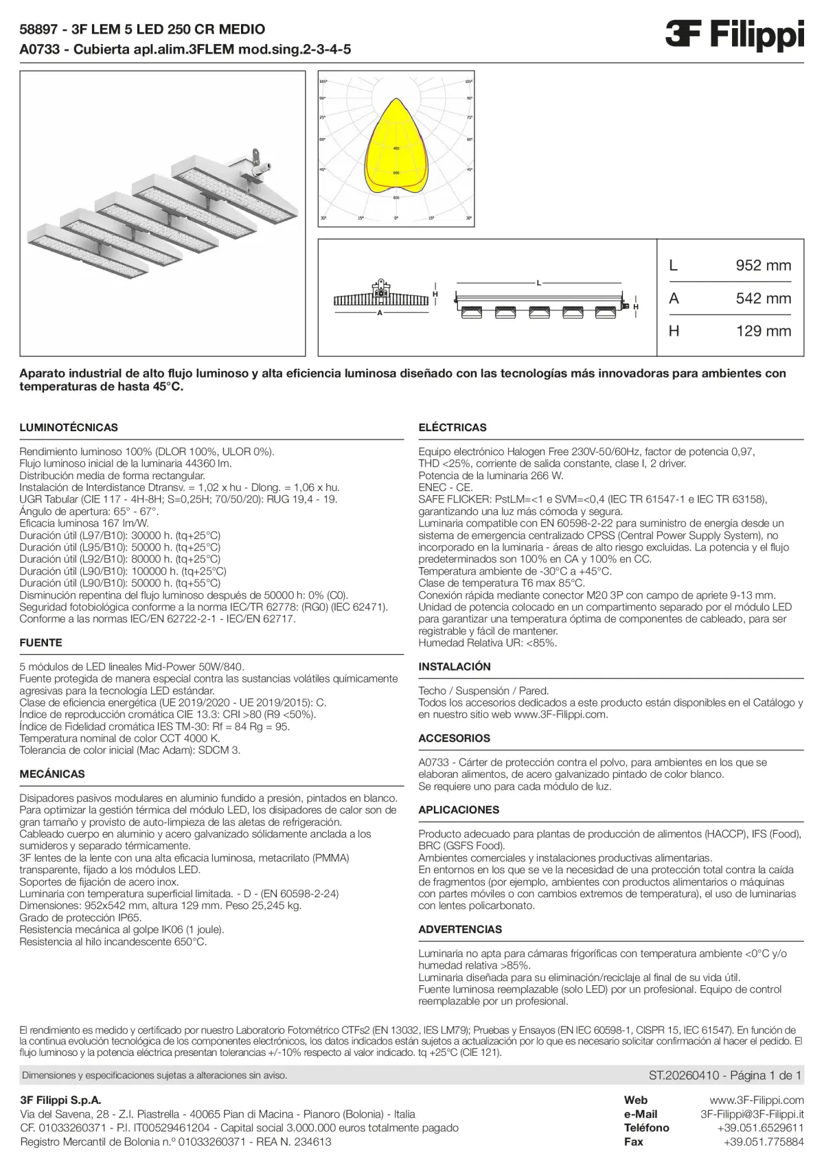 58897+A0733 - 3F LEM 5 LED 250 CR MEDIO + FOOD - Datasheet - es