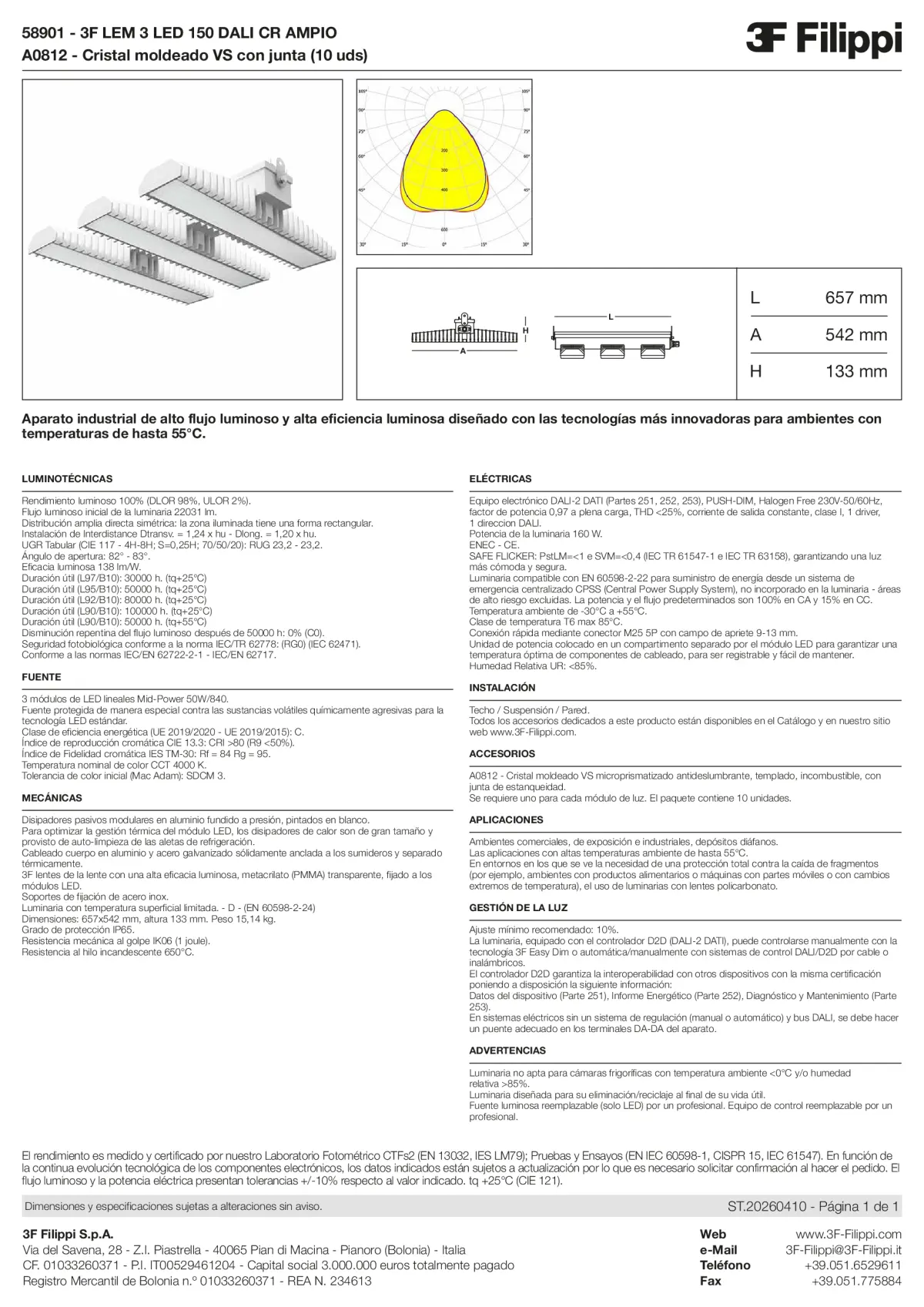 58901+A0812 - 3F LEM 3 LED 150 DALI CR AMPIO + VS - Datasheet - es