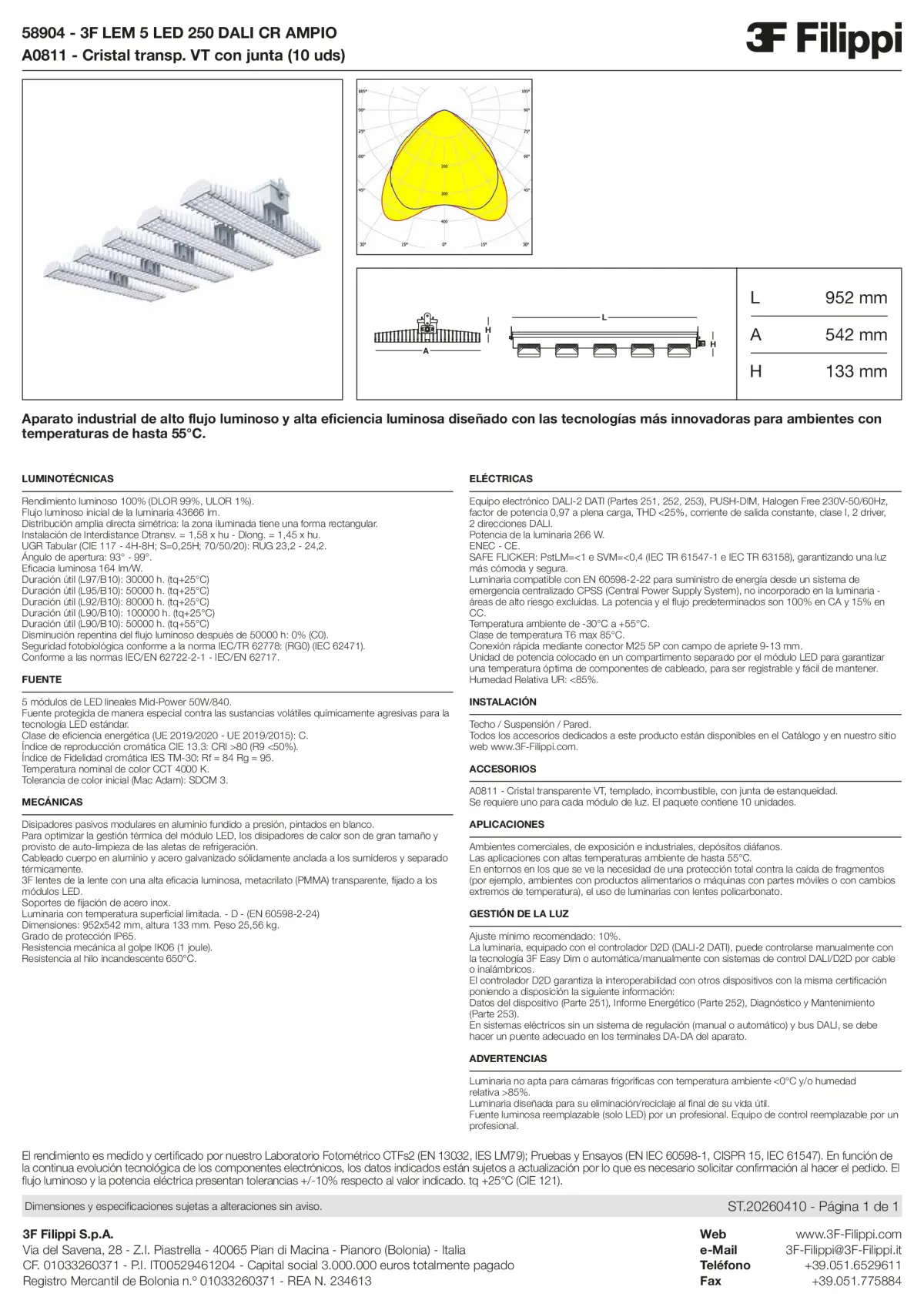 58904+A0811 - 3F LEM 5 LED 250 DALI CR AMPIO + VT - Datasheet - es