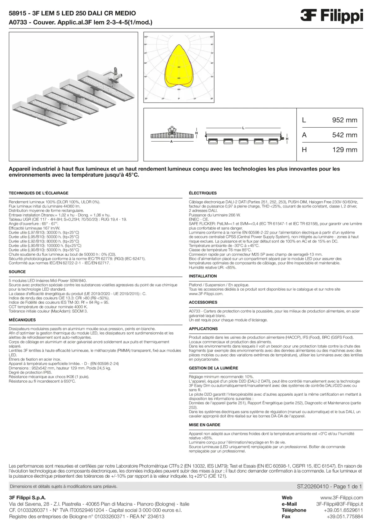 58915+A0733 - 3F LEM 5 LED 250 DALI CR MEDIO + FOOD - Datasheet - fr