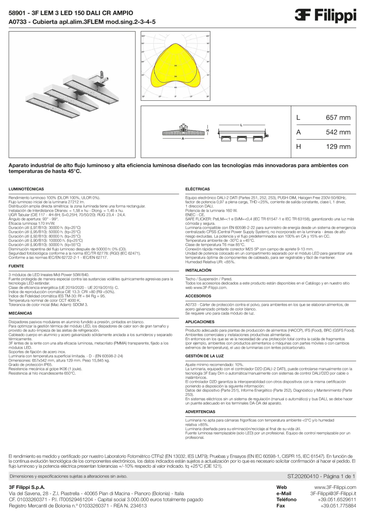 58901+A0733 - 3F LEM 3 LED 150 DALI CR AMPIO + FOOD - Datasheet - es