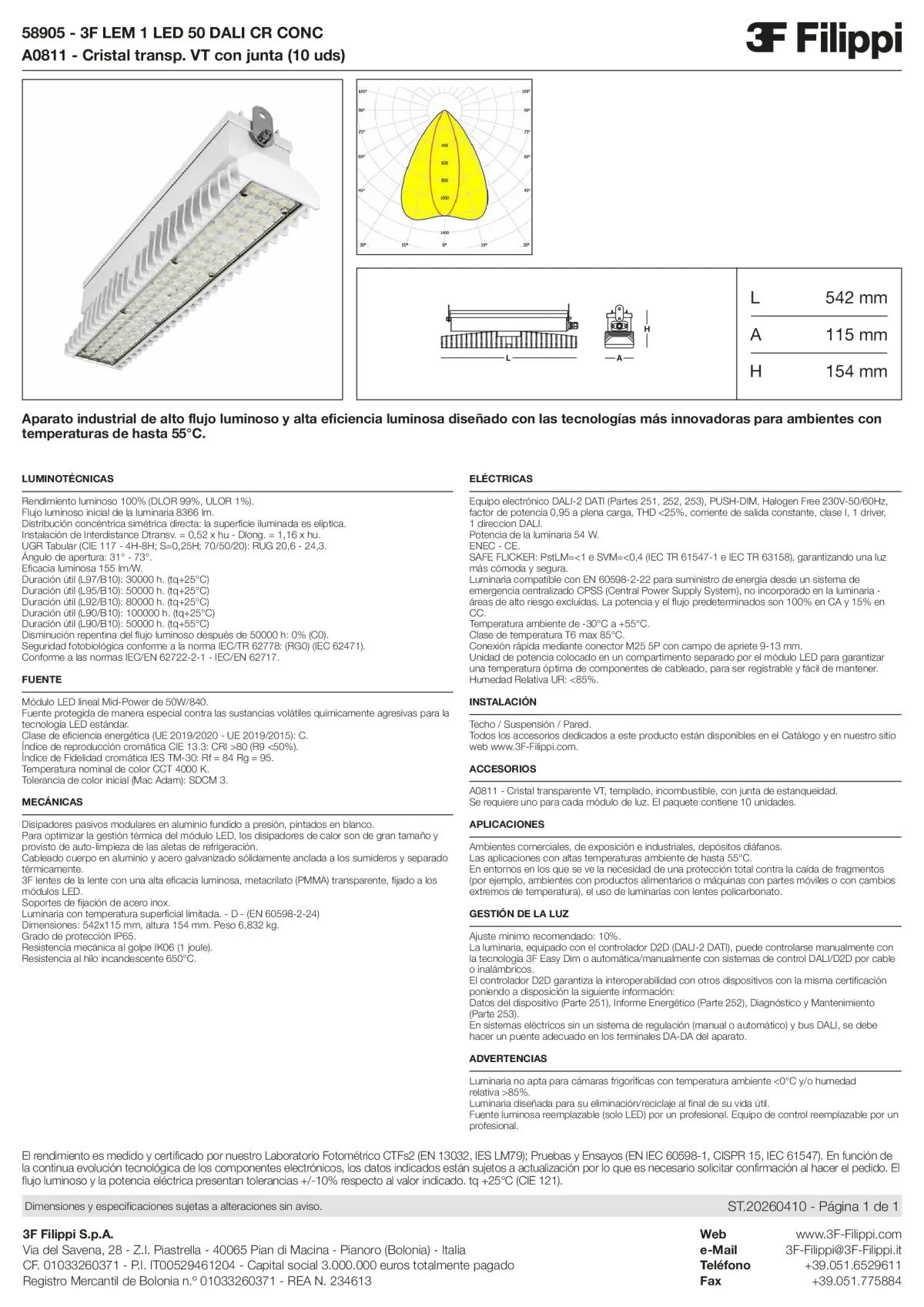 58905+A0811 - 3F LEM 1 LED 50 DALI CR CONC + VT - Datasheet - es